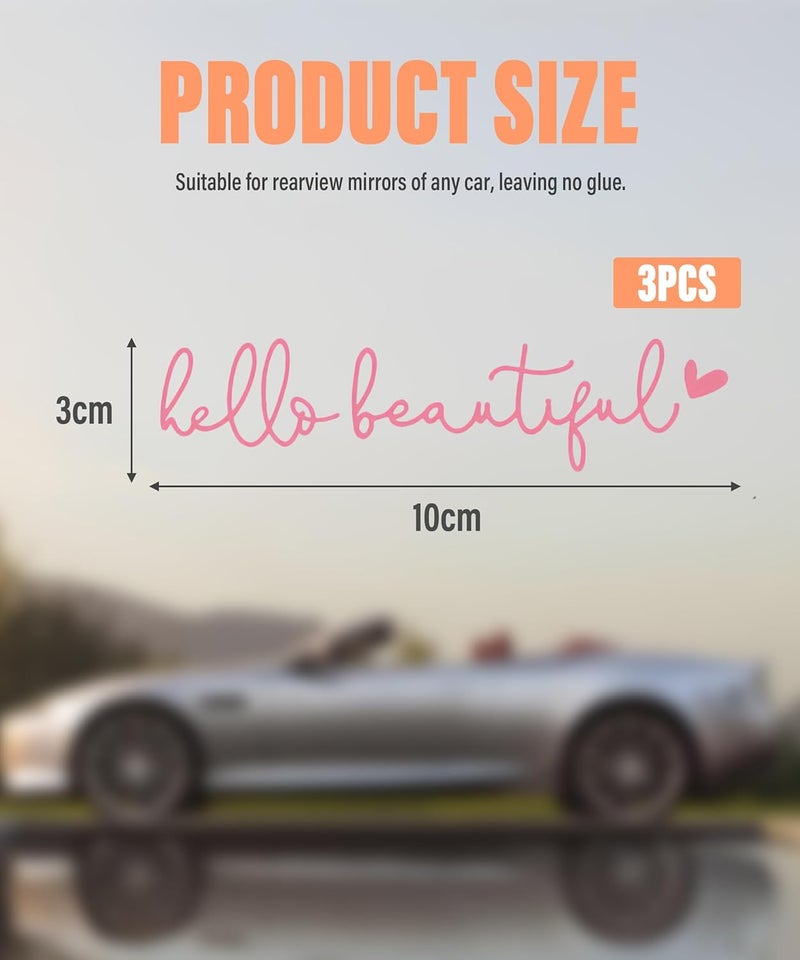 RACOONA Mirror Decal - Hello Beautiful Rearview Sticker, Car Accessories Window Decal, Self Affirmations Decoration (Pink) - Image 2